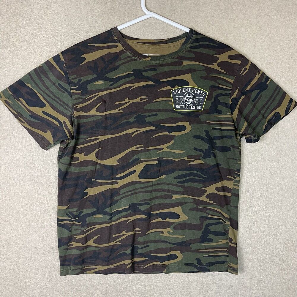 Violent Gentlemen T-Shirt Adult Medium Green‎ Camo Battle Tested Hocky Mens
